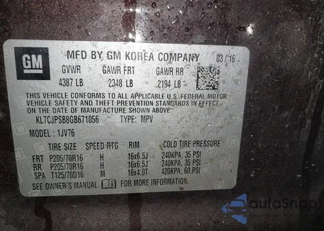 2016 Chevrolet Trax Lt from USA, damaged, VIN KL7CJPSB8GB671056